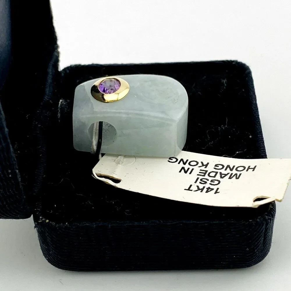 Hong Kong Jade Pendant 14k Gold w/ Amethyst NEW w/ Tag in Original Gift Box